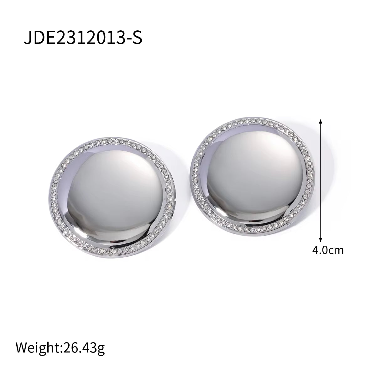 Jewelry Fashion Stainless Steel Rhinestone Zircon Smooth Rectangular Big round Chunky Hoop Earring