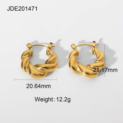 New Titanium Steel Croissant Hoop Earrings Stylish 18K Gold Plated Stainless Steel Entwined Statement Hoop Earrings