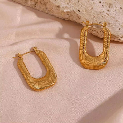 Drop Shipping 2023 Texture U Shape Hoop Earring Gold Plated Stainless Steel Jewelry Making Supplies