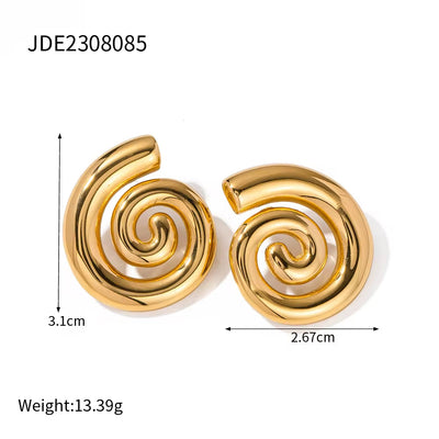 Hot Sell Gold Plated Stainless Steel Geometric Spiral Stud Earrings and Rings Sets for Women Jewelry