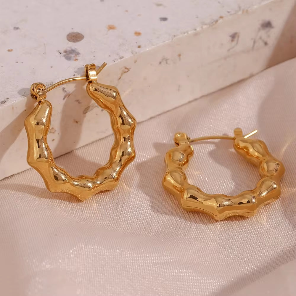 Exaggerated Hollow Stainless Steel Hoop Earring 18K Gold Plated Statement Earrings Jewelry Making Supplies