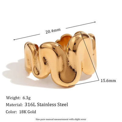 2024 Jewelry Water Wave Signet Ring Gold Plated Jewelry Stainless Steel Statement Rings