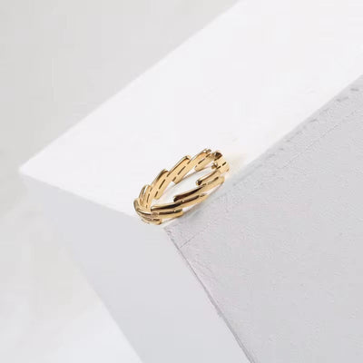 18K Gold Plating Stainless Steel Two Step Step Wall Shape Women Stacking Ring