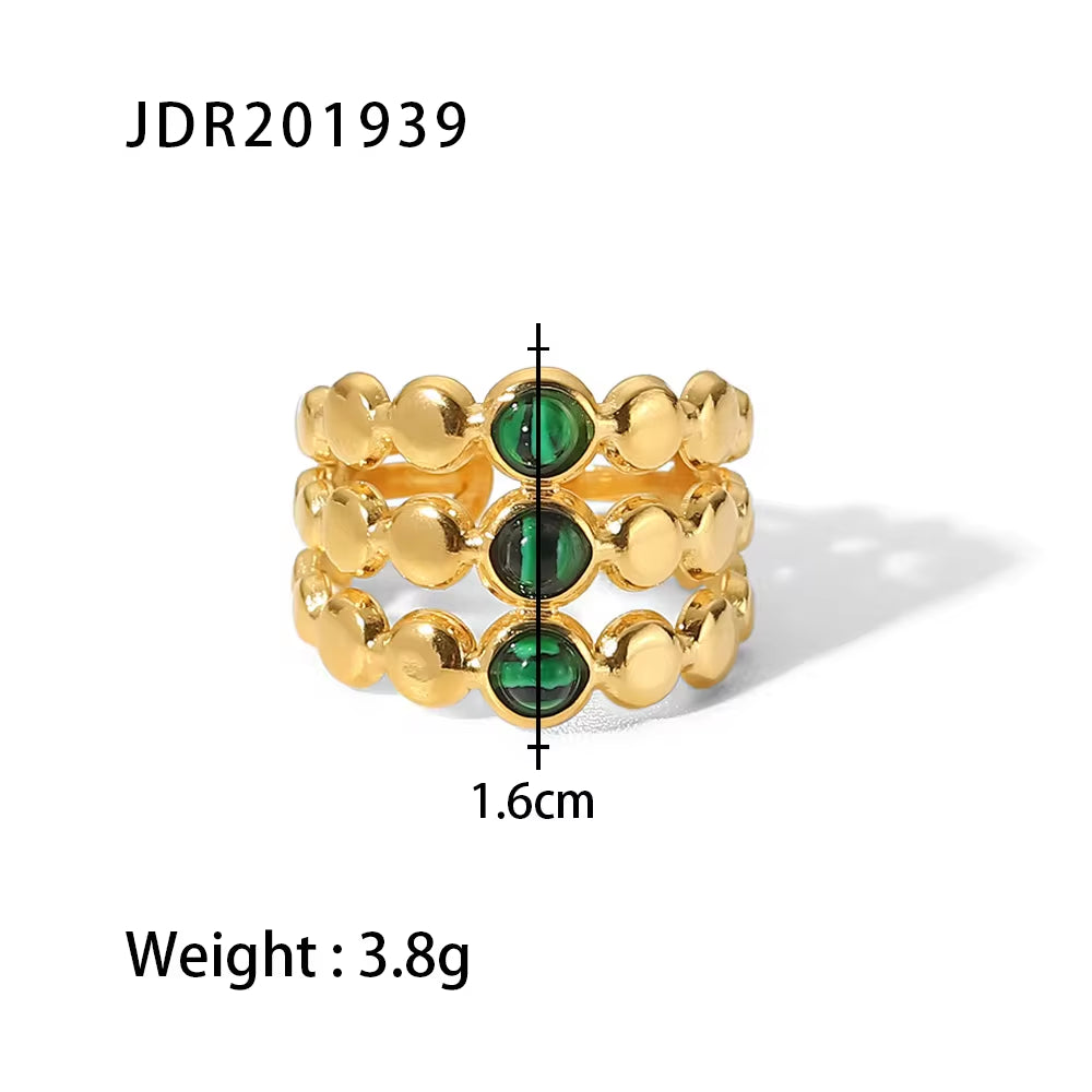 Cheap Vintage Style Natural Stone Open Ring 18K Stainless Steel Geometry Female Rings Jewelry Party Gift