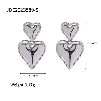 Trendy 18K Gold Plated Colorful Enamel Love Earring Stainless Steel Chunky Smooth Double Heart Drop Earrings