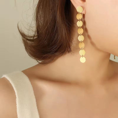 New Arrival Stainless Steel 18K Gold Plated Jewelry Long Tassel Mulit round Earrings for Women