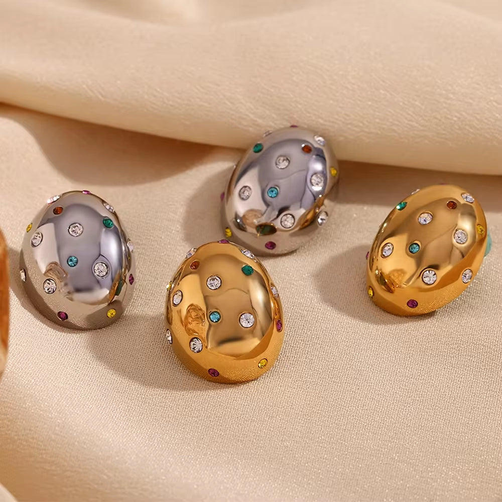 Colorful Zircon Stud Earrings Irregular Gold Plated Jewelry Titanium Stainless Steel Jewelry Boucles D'Oreilles