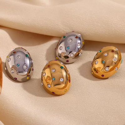 Colorful Zircon Stud Earrings Irregular Gold Plated Jewelry Titanium Stainless Steel Jewelry Boucles D'Oreilles