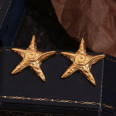 Spring 2024 Fashion Starfish 18K Gold Plated Stud Earrings for Women Stainless Steel Jewelry