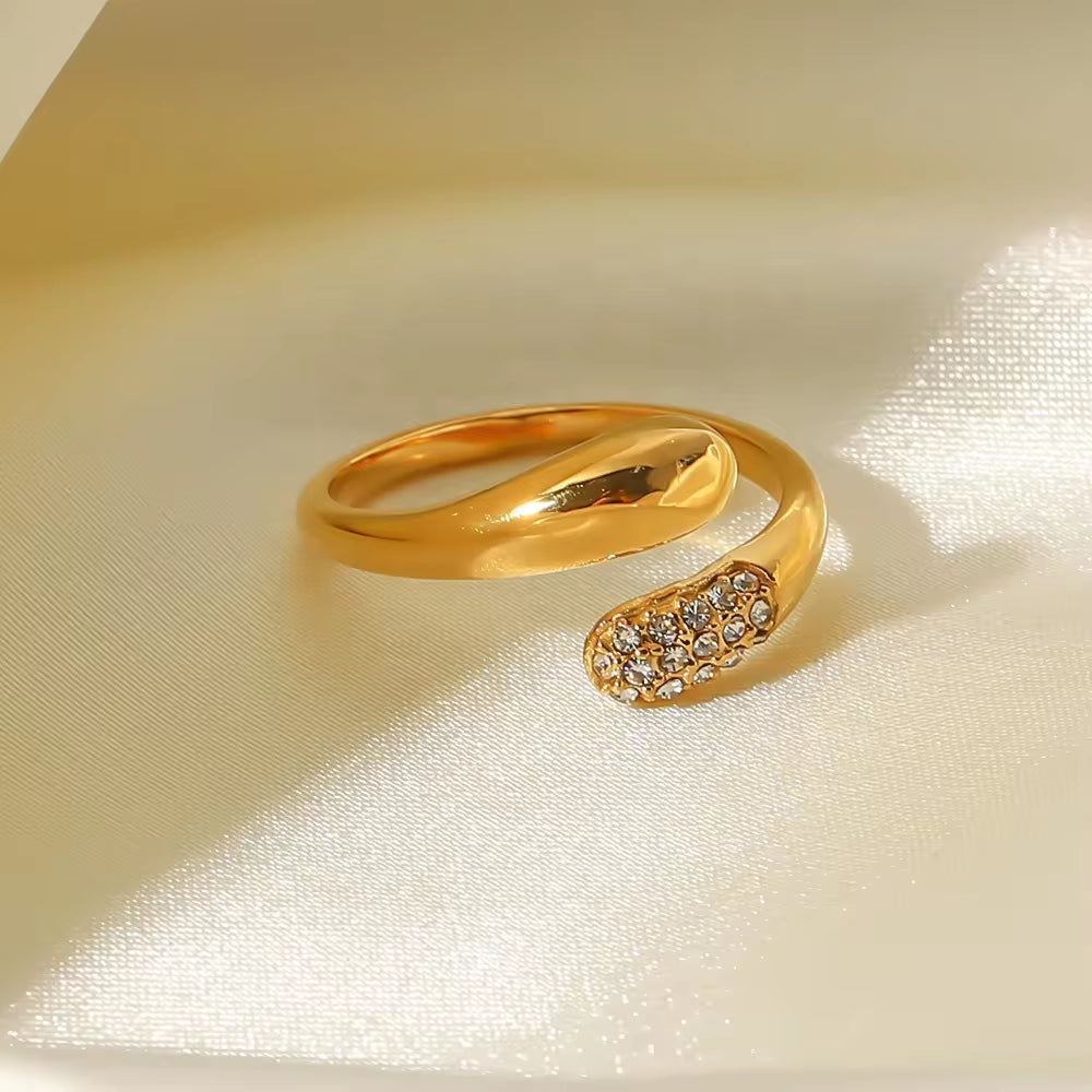 New Arrival 18K Gold Plated Snake Shape Opening Micro Cz Diamond Opening Ring for Woman