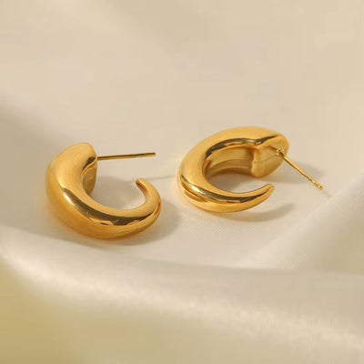 Waterproof Stainless Steel Moon Shape Chunky Jewelry Irregular CC Shaped Earrings for Women