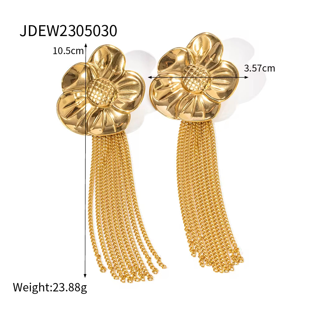 Summer Style 18K Gold Plated Stainless Steel Big Sunflower Earring Party Statement Bracelet Rings Jewelry Set