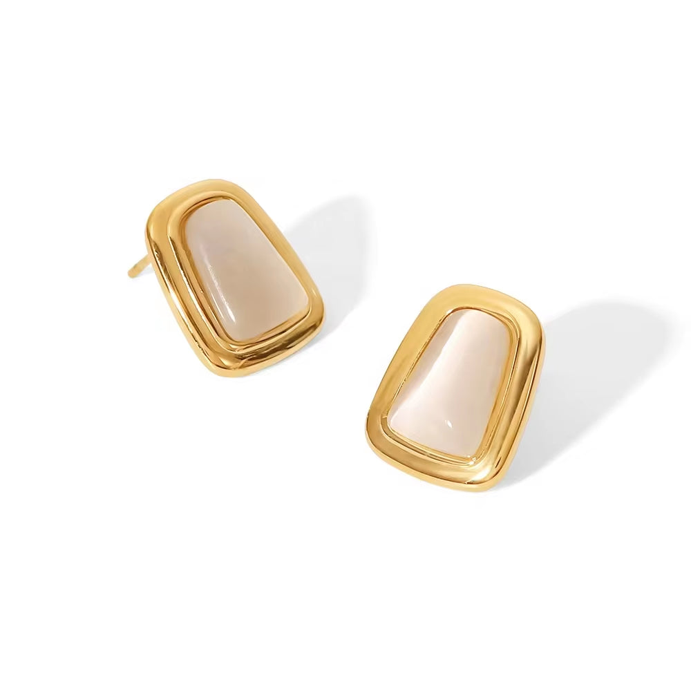 Ins Gorgeous 14K Gold Plated Rectangular Opal Simple Design Stainless Steel Stud Earrings for Ladies