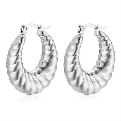 Wholesale Waterproof 18K PVD Stainless Steel Chunky Hollow Croissant Hoop Earring Statement Earring FJER0002