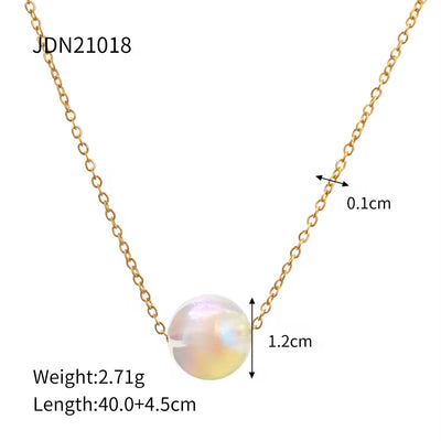 French Elegant Romantic Mermaid Bead Pendant Necklace Ladies 18K Gold-Plated Stainless Steel Necklace