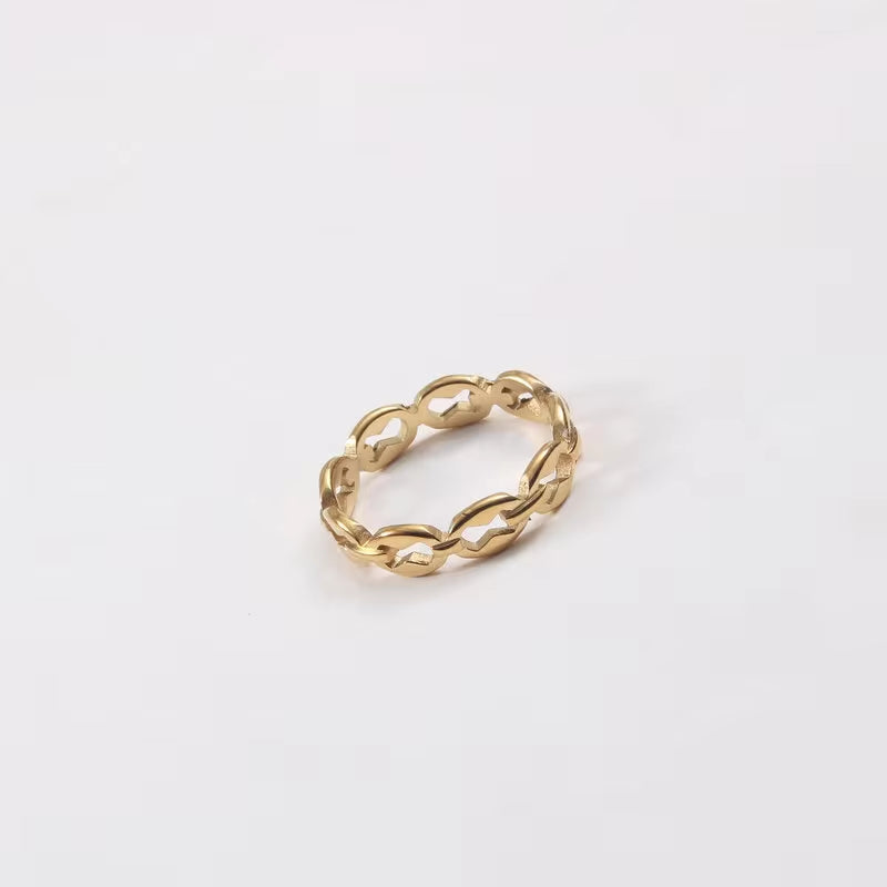 18K Gold Plated Wholesale Non Tarnish Fashion Dainty Hollow Link Chain Stainless Steel Finger Ring