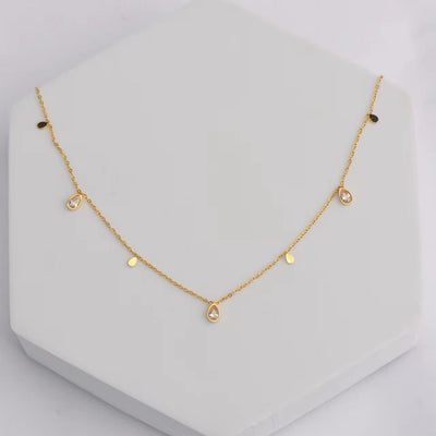 18K Pvd Gold Plated Water Drop Zirconia Dot Triangle Square Pendant Necklace Stainless Steel Tarnish Free Jewelry FJN0171N