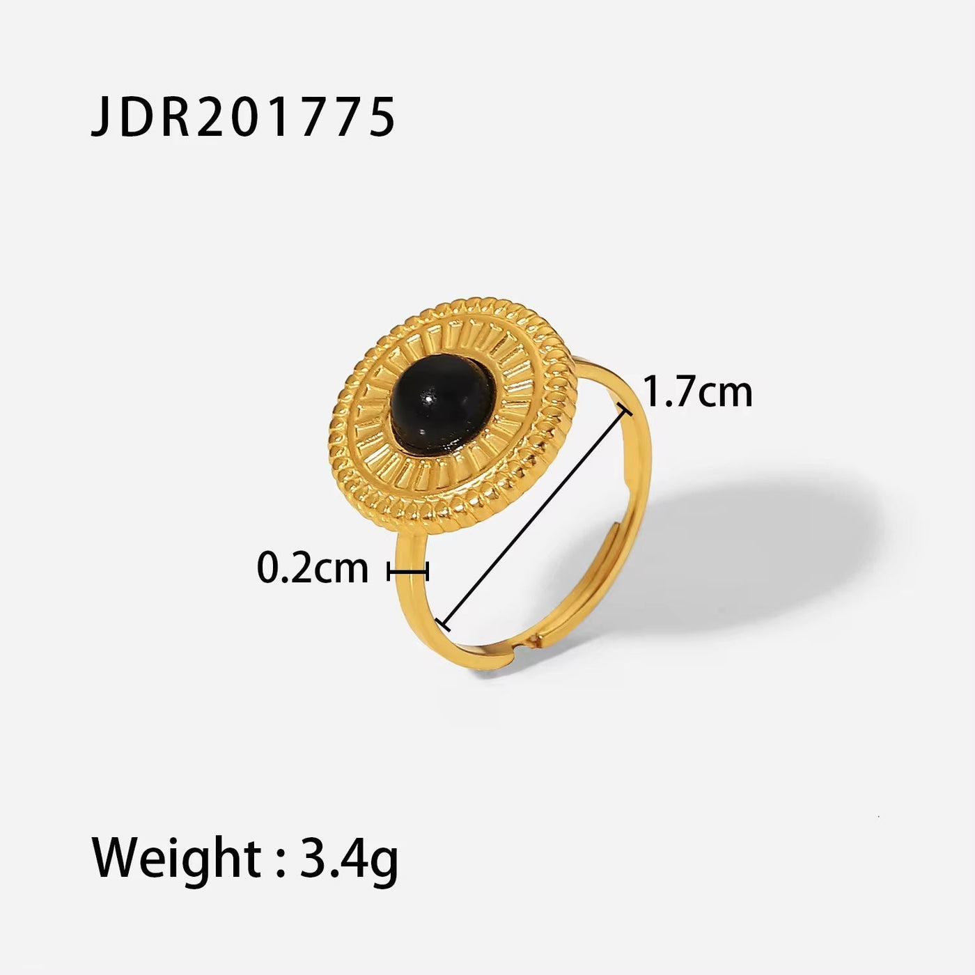 2024 New Stainless Steel Black Semi-Precious Stone Adjustable Ring round Button Disc Black for Woman