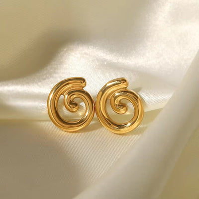 Minimalist Geometric Spiral Waterproof 18K Gold Plated Stainless Steel Stud Earrings Women Jewelry