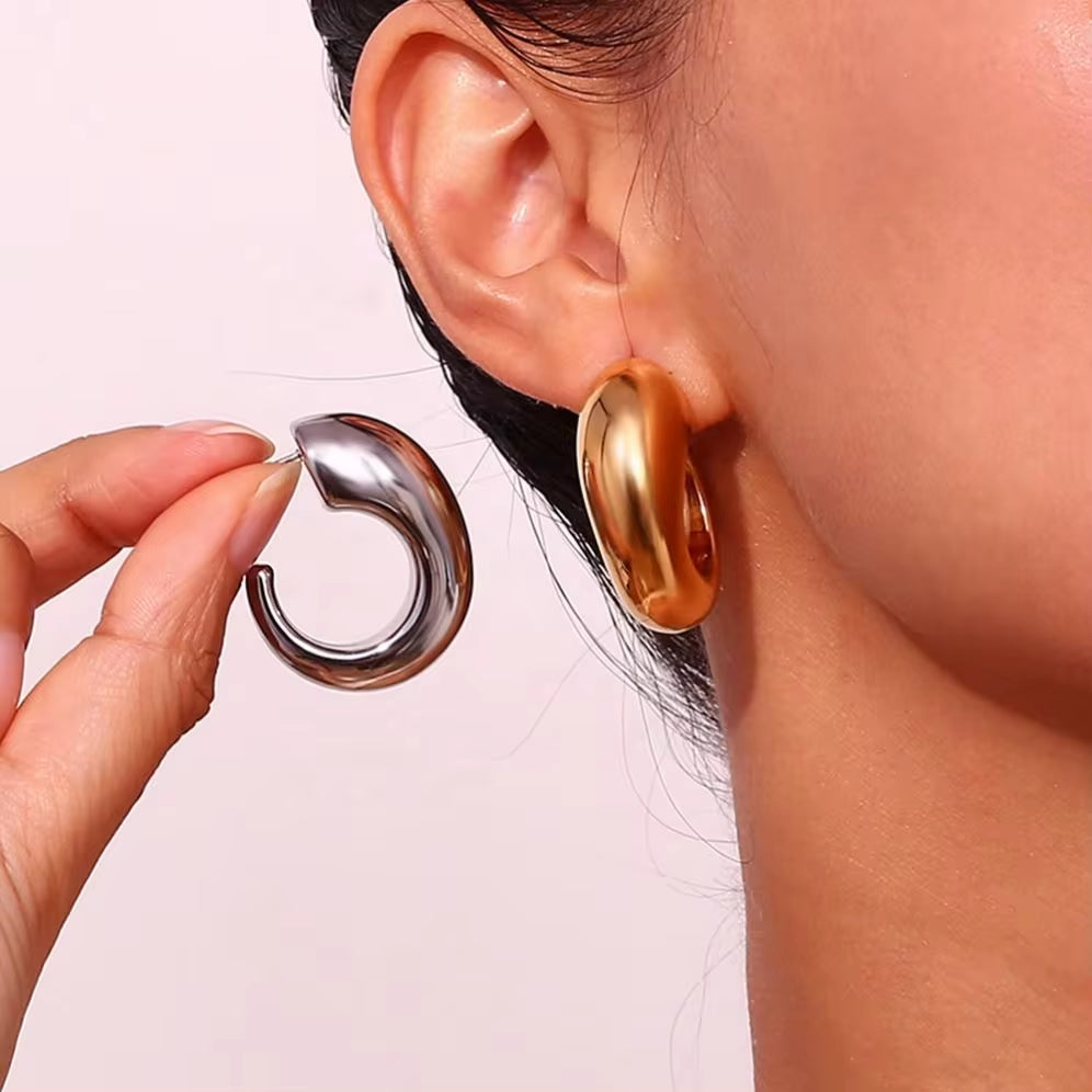 New Arrival Hollow Hoop Earrings Gold Plated Jewelry Stainless Steel Gold Hoop Earrings