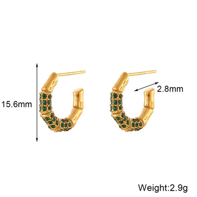 New Design 18K Gold Plated Bamboo Shape Pearl Hoop Earring Tarnish Free Stainless Steel Hoop Earrings Women