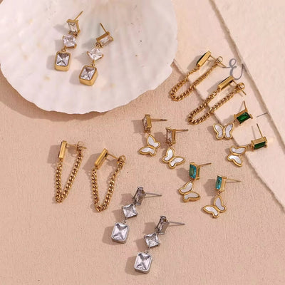 Luxury Zircon Earrings Set Gold Plated Party Jewelry Waterproof Stainless Steel Earrings Wholesale Bulk