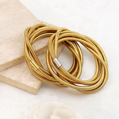 Trendy Stainless Steel Multi-Layer Spiral Bracelet Fashion 18K Gold Plated Jewelry High Quality Low MOQ