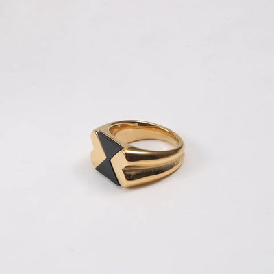 New Ins 18K Gold Plated Stainless Steel Retro Modern Design Black Epoxy Ring Tarnish Free Jewellery for Women