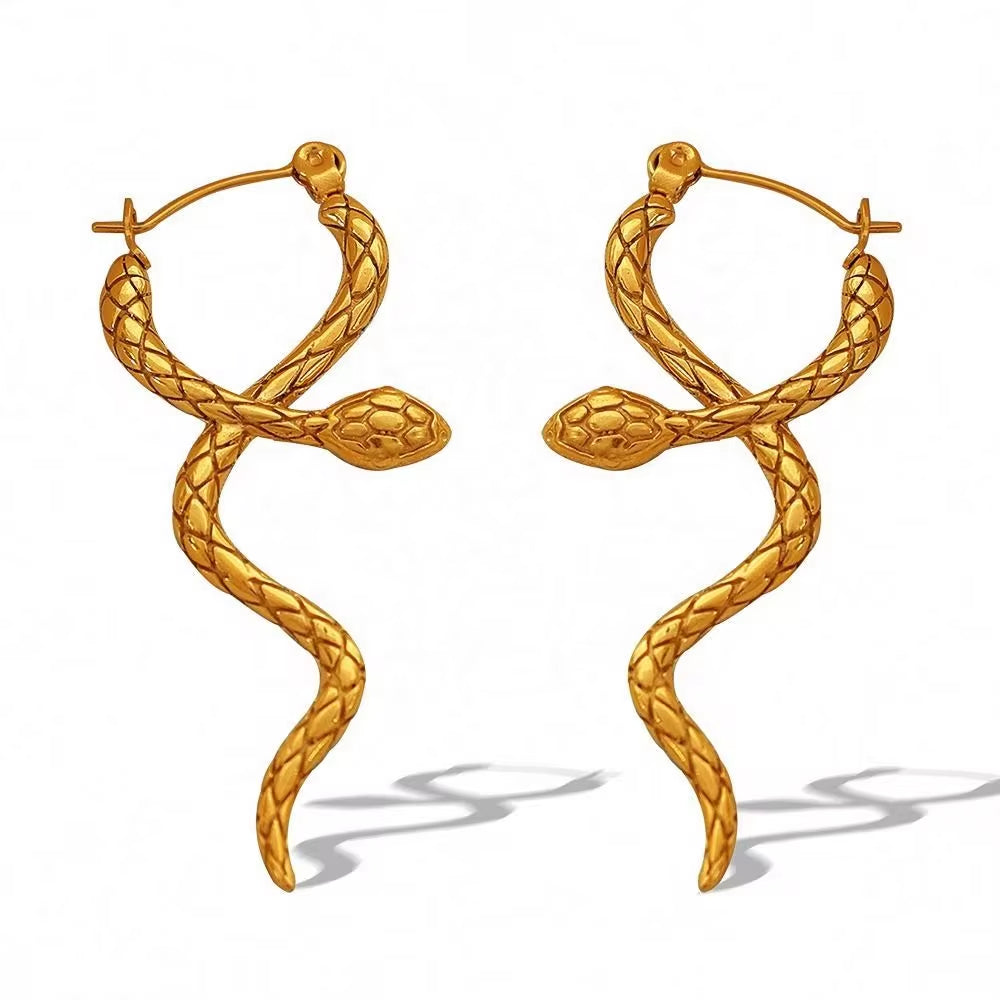 JEWELRY EH94 Factory Hot Sale Snake Cross over Surround Earrings Temperament Earrings 18K Gold Plated