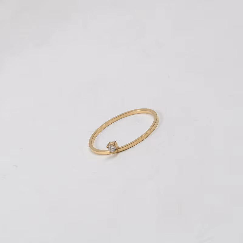 18K Gold Plated No Fade & Waterproof Minimalist Unilateral Dainty Fine Zirconia Stainless Steel Ring for Women