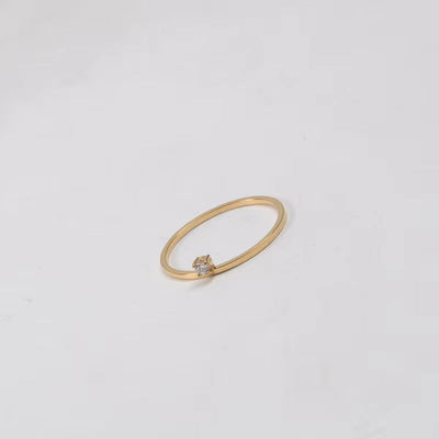 18K Gold Plated No Fade & Waterproof Minimalist Unilateral Dainty Fine Zirconia Stainless Steel Ring for Women