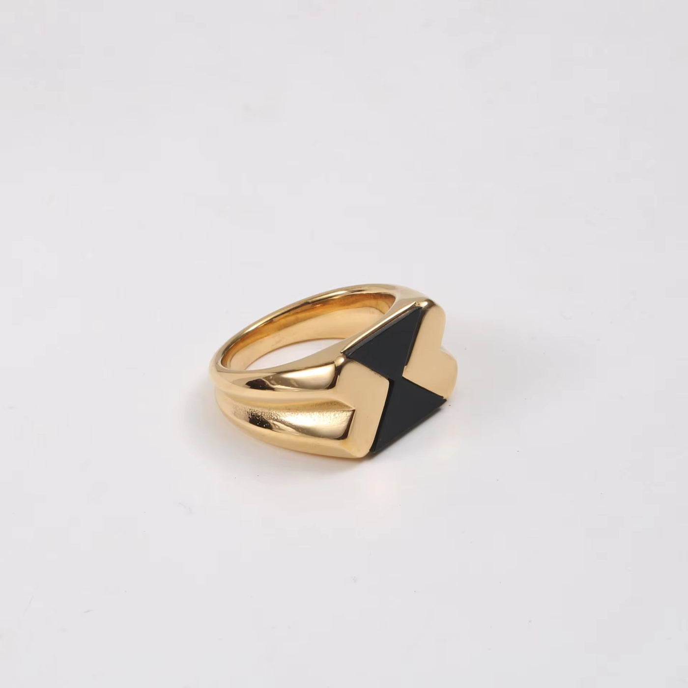 New Ins 18K Gold Plated Stainless Steel Retro Modern Design Black Epoxy Ring Tarnish Free Jewellery for Women