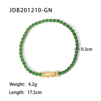 PVD Gold Plated Stainless Steel Green Cubic Zirconia Dainty Snake Butterfly Tennis Link Chain Bracelets