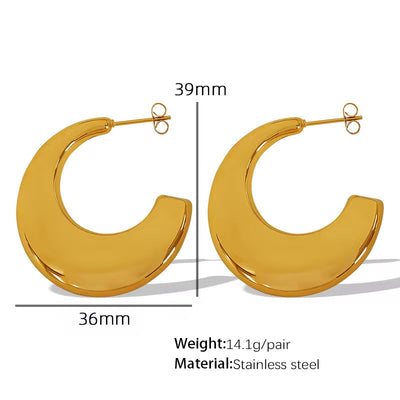 JEWELRY EH183 18K Gold Plated Oval Geometric Earrings Fashionable Temperament Women'S C-Shaped Earrings