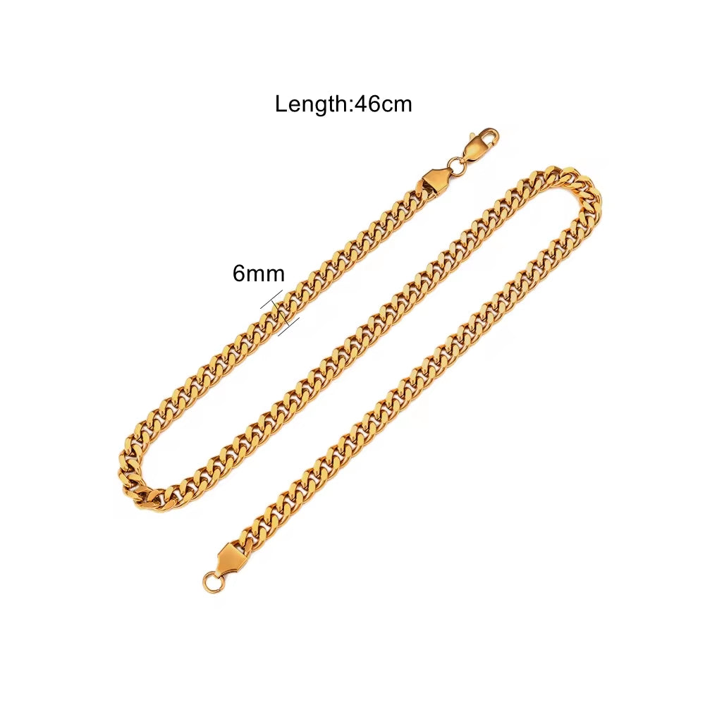 Punk Trendy Miami Stainless Steel 18K Gold 3Cm 6Cm Cuban Chain Necklace Set Jewelry Women