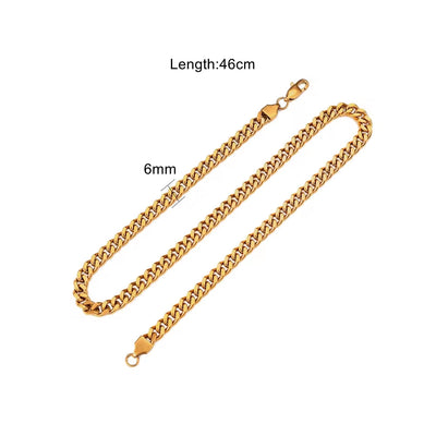 Punk Trendy Miami Stainless Steel 18K Gold 3Cm 6Cm Cuban Chain Necklace Set Jewelry Women