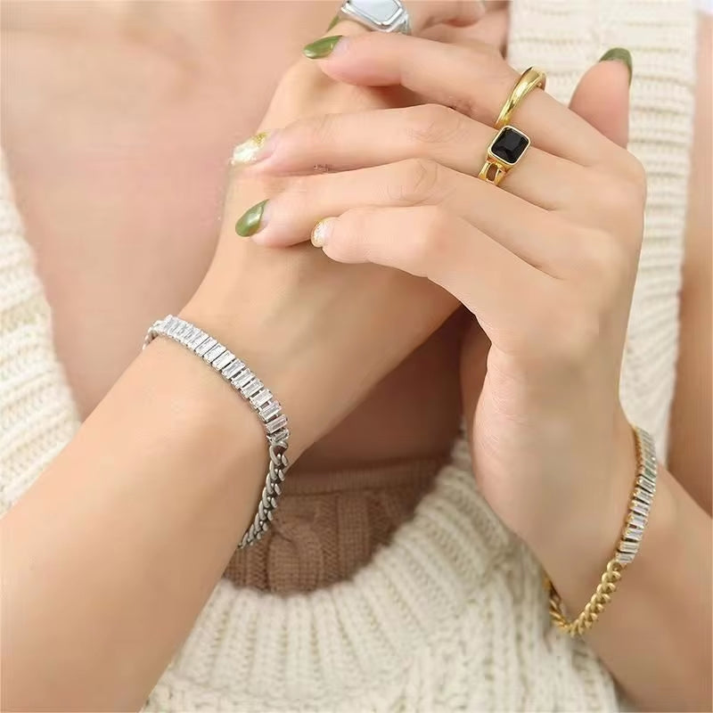 Jewelry Half Tennis Chain Titanium Steel Zircon Splicing Bracelet for Women