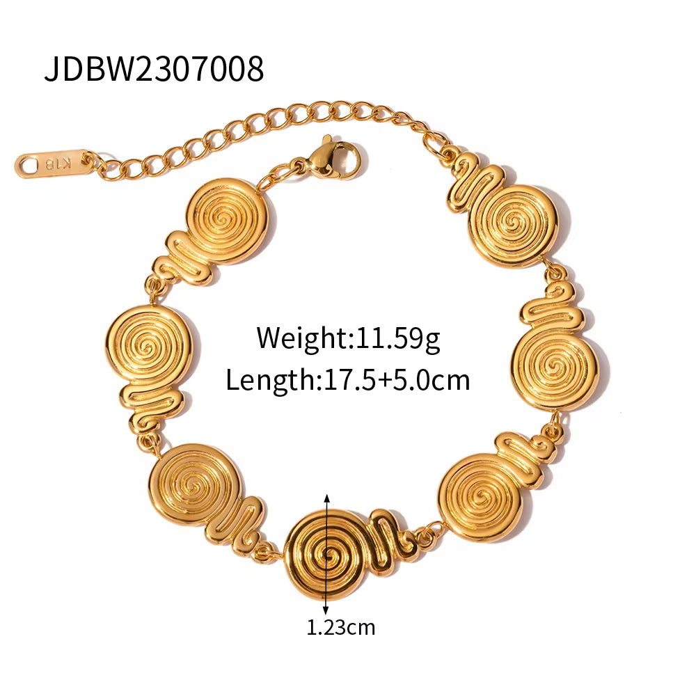 Design Double Screw Pendant Earring Bracelet Necklace 18K Gold Plated Stainless Steel Circle Shape Hammer Jewelry Set