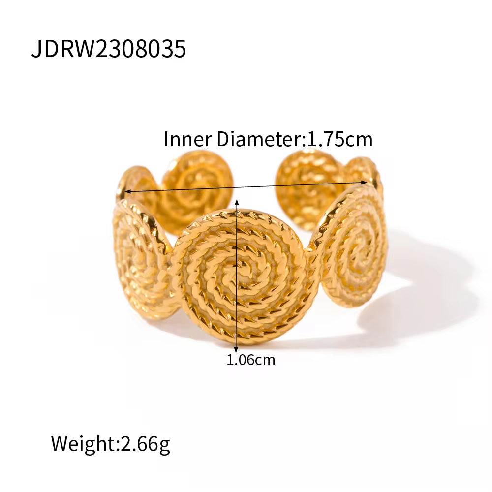 Hot Sell Gold Plated Stainless Steel Geometric Spiral Stud Earrings and Rings Sets for Women Jewelry