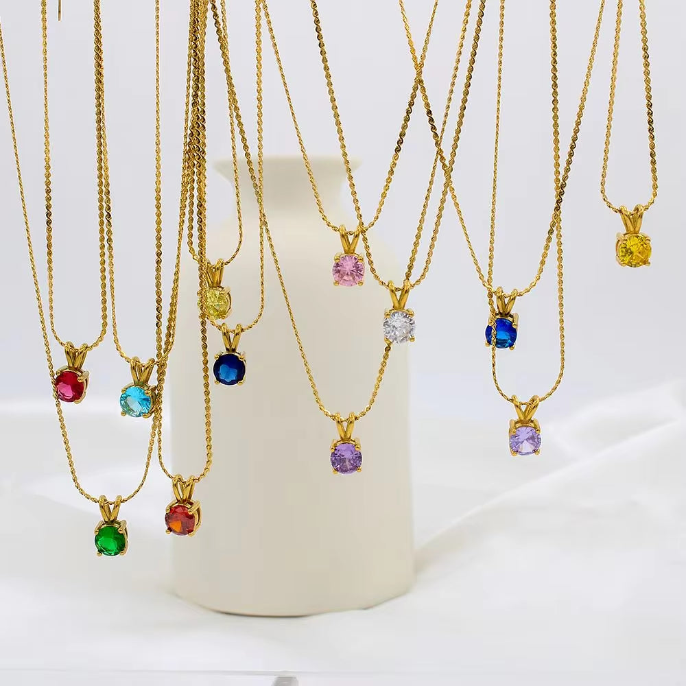 Stainless Steel Birthstone Charm Jewelry China Wholesale 12 Month Colorful Rhinestone Pendant Necklace Pendant