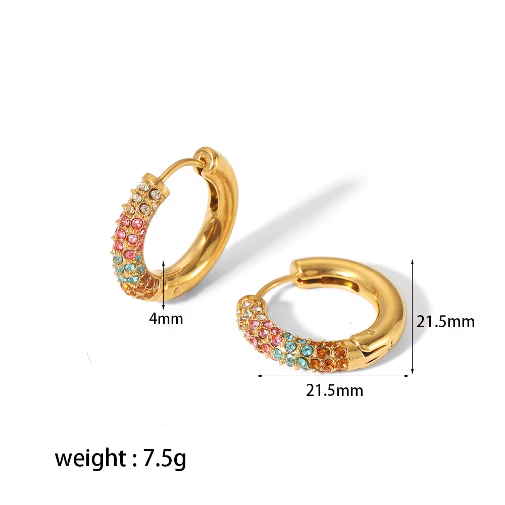 Non Tarnish 18K Gold Plated Simple Ins Micro Zirconia Pave Stainless Steel Huggie Earrings Trendy Jewelry FJE0139