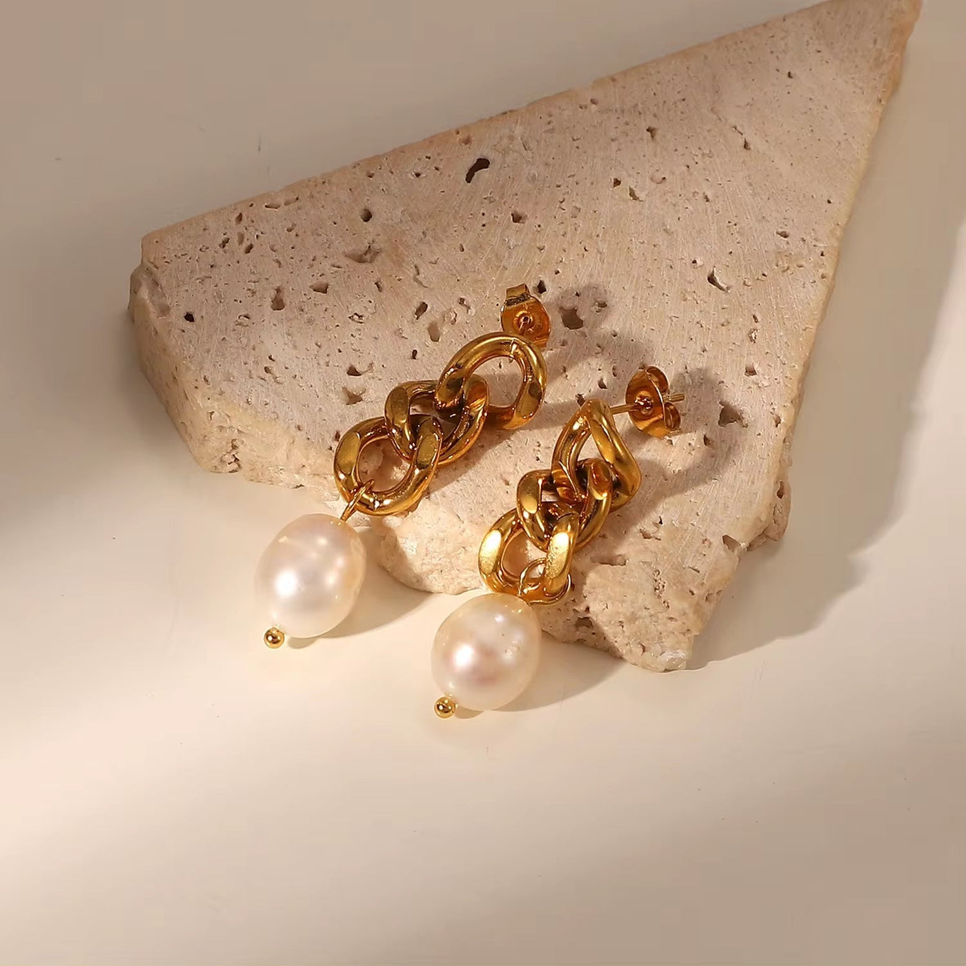 New Arrival Baroque Pearl Drop Earrings Stainless Steel Chain Freshwater Pearl Drop Earring