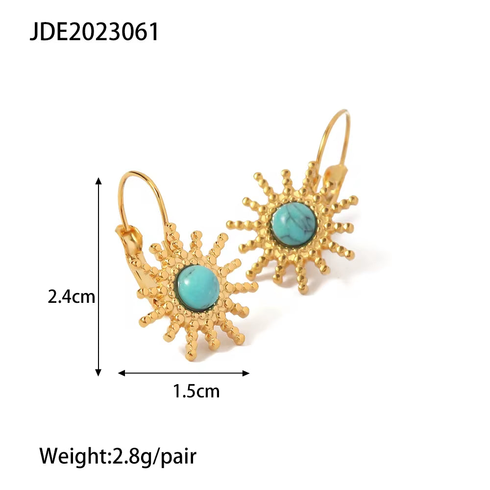 Turquoise Freshwater Pearl Evil Eyes 18K Gold Plated Stainless Steel Hoop Earrings for Women Jewelry