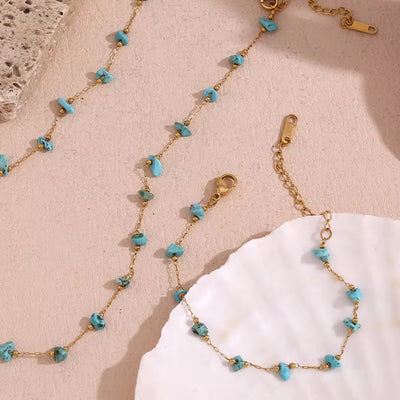 Turquoise Choker Gemstone Beaded Gold Plated Necklace Stainless Steel Jewelry Valentines Day Gift 2024