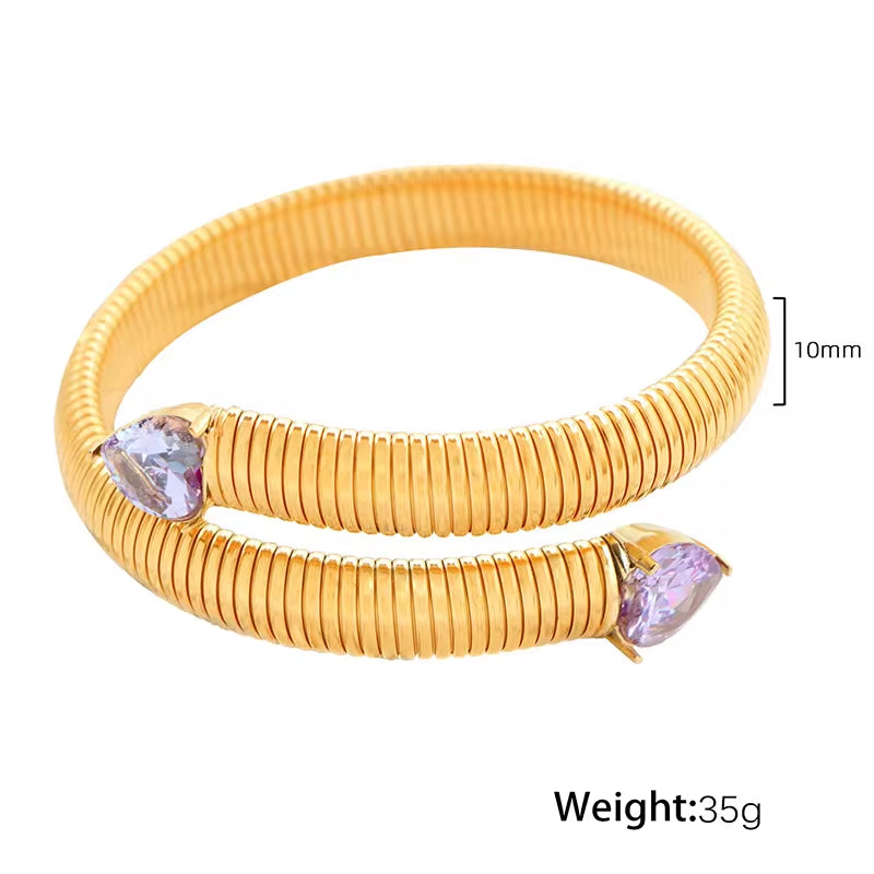 JEWELRY SZ17 Fashion Heart Bracelet Fashion Snake Bone Stretch Bracelet Stainless Steel Gold Plated Bangle