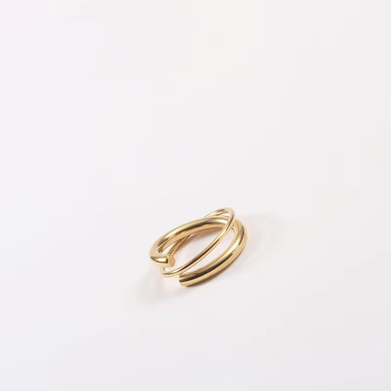 Handmade 18K PVD Gold Plated Stainless Steel Wire Layers Ring Ins Minimal Line Wrapped Rings