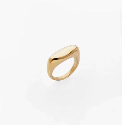 Minimalist Stainless Steel Fashion Finger Ring Non Tarnish Water Proof Jewelry Concave Flat Strip Geometric Rings