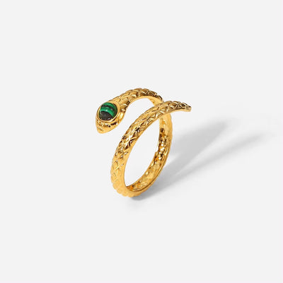 18K Gold Plated Stainless Steel Snake Jewelry Gift Cheap Charm Malachite Cobra Opening Rings