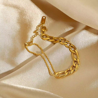 Simple European and American Fashion Trendsetter Splicing Versatile Bracelet Gold Plated Stainless Steel Figaro Chain Bracelet