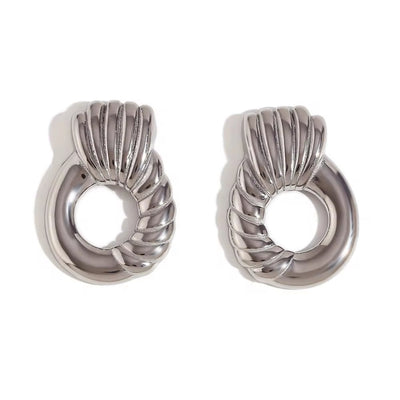 New Design Pull-Link Engraved Stud Earrings Waterproof Jewelry Tarnish Free Stainless Steel Earrings